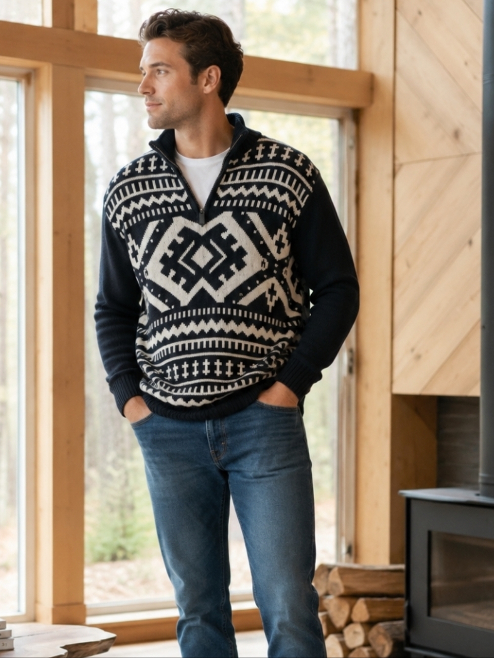 Chaps Nordic Fair Isle Quarter Zip Sweater XL